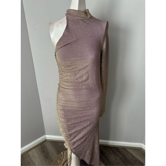 NWT Kim Shui One Sleeve Glitter Gown in Gold Size M $315 - Picture 10 of 13